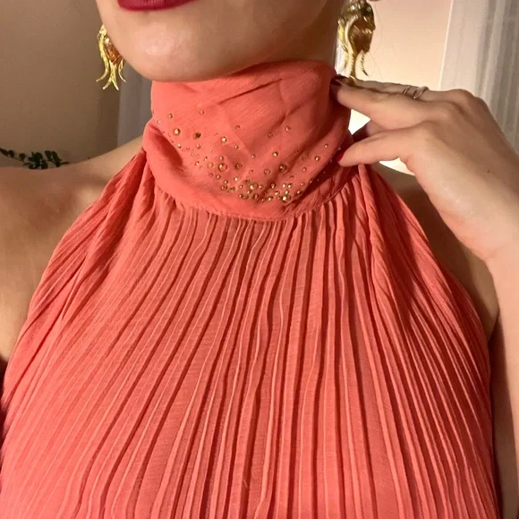 Coral Pleated midi Dress